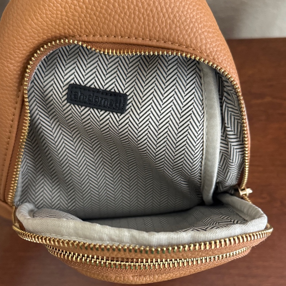 ah-dorned Women's Tan Crossbody Sling Bag Crossbody with Patterned Strap EUC - Picture 2 of 15